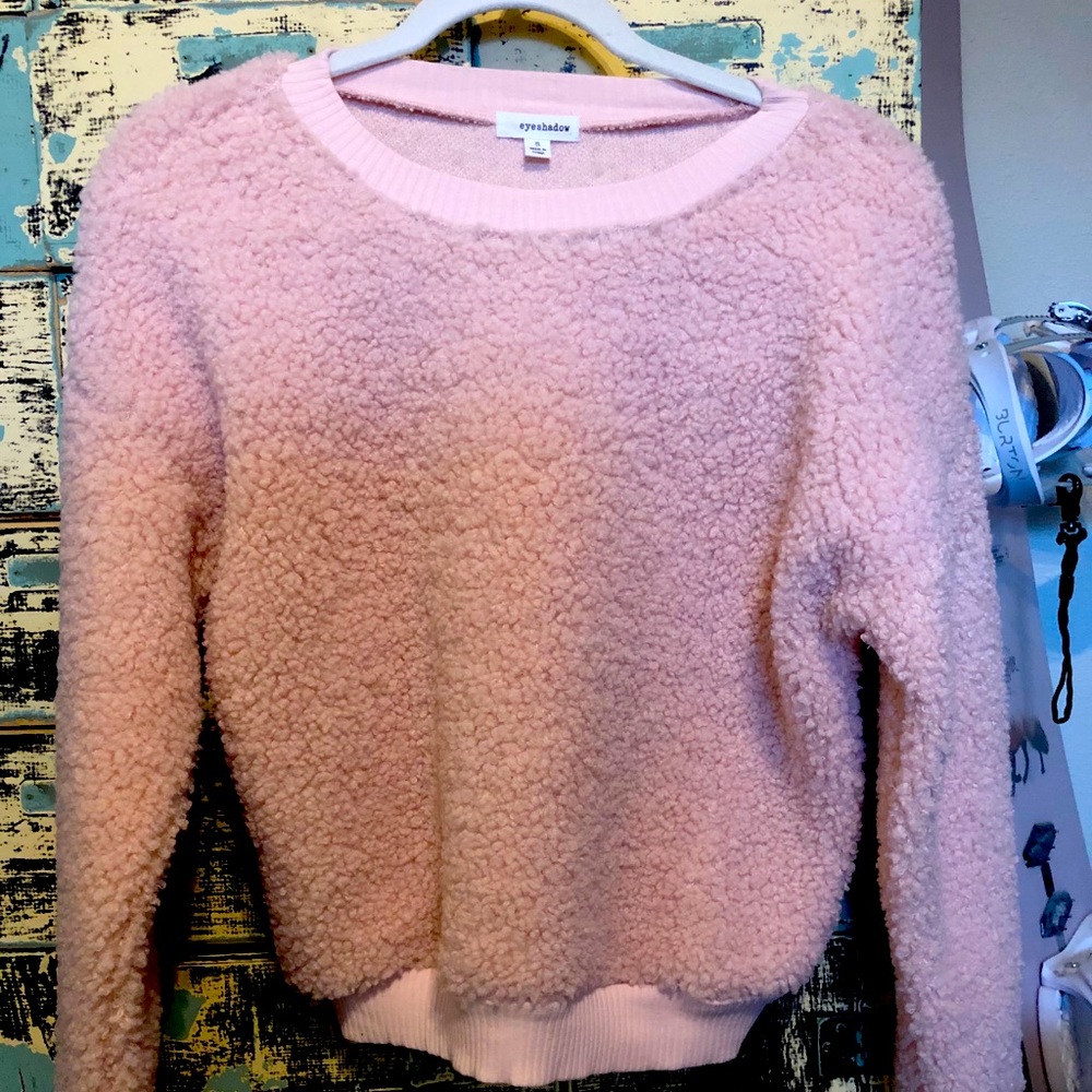 pink sherpa crew neck sweatshirt